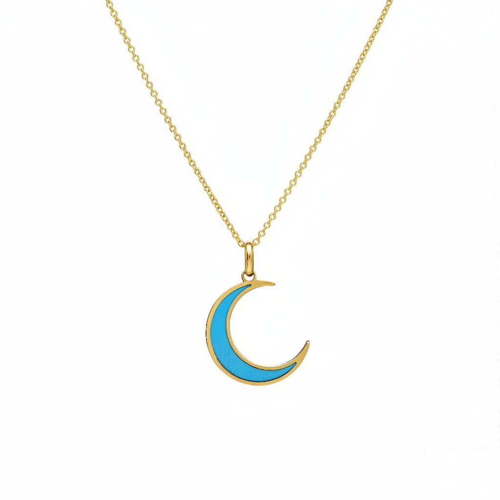Collier croissant de lune turquoise en or jaune 14 carats