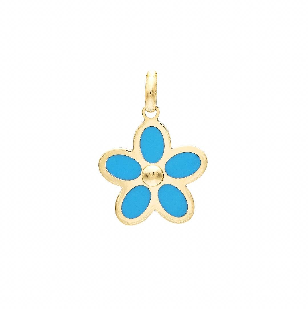 14K Yellow Gold Turquoise Daisy Flower Necklace