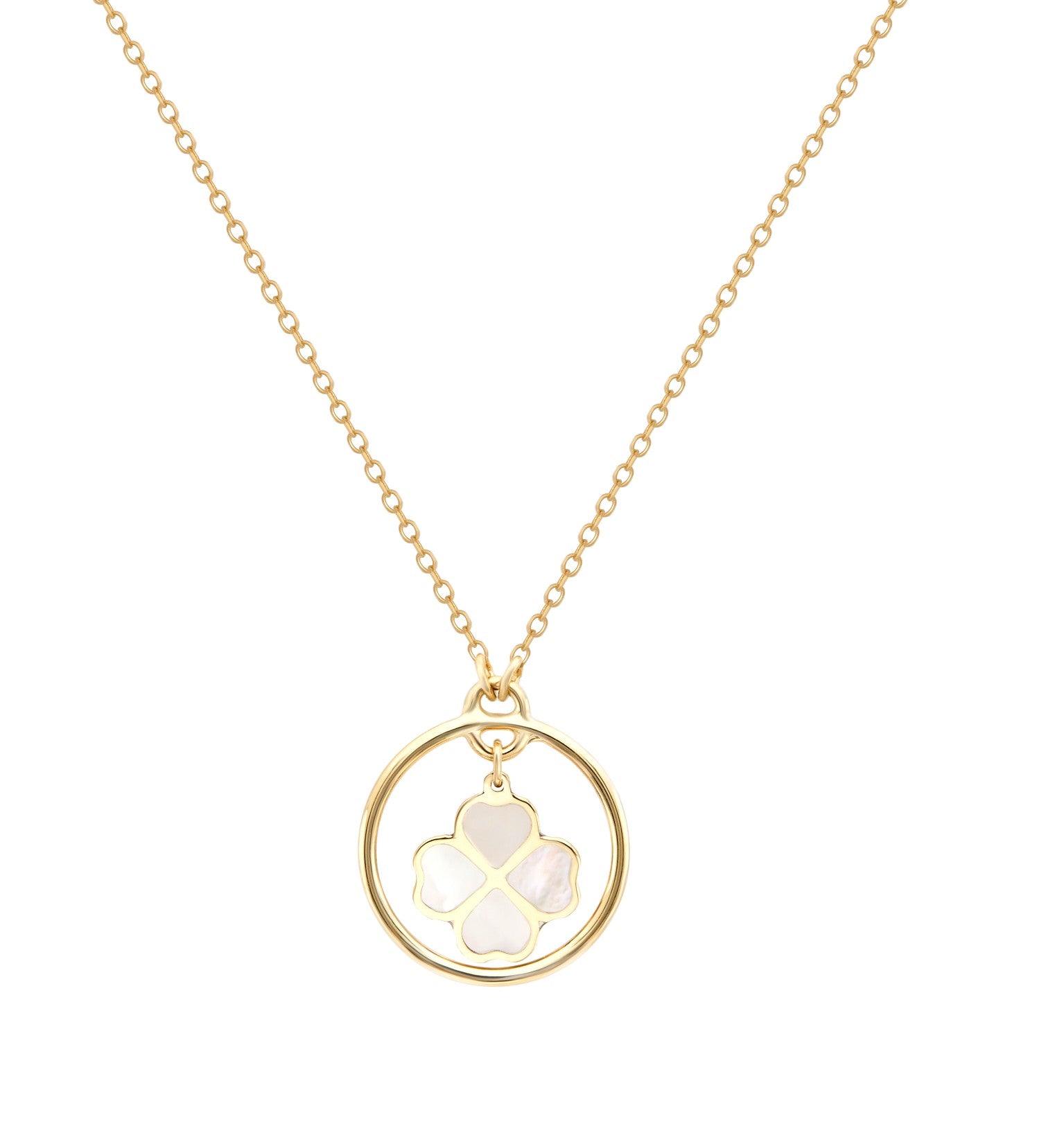 14K Yellow Gold Minimalist Mother of Pearl Clover Necklace