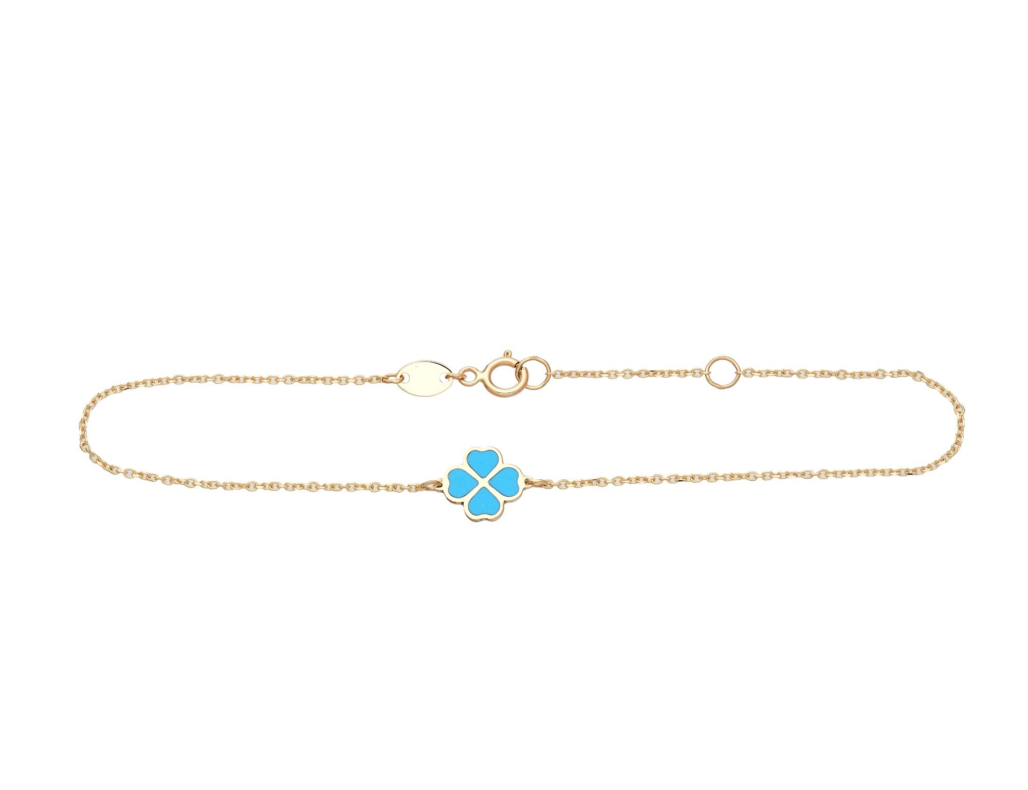 14K Yellow Gold Minimalist Turquoise Four Leaf Clover Bracelet