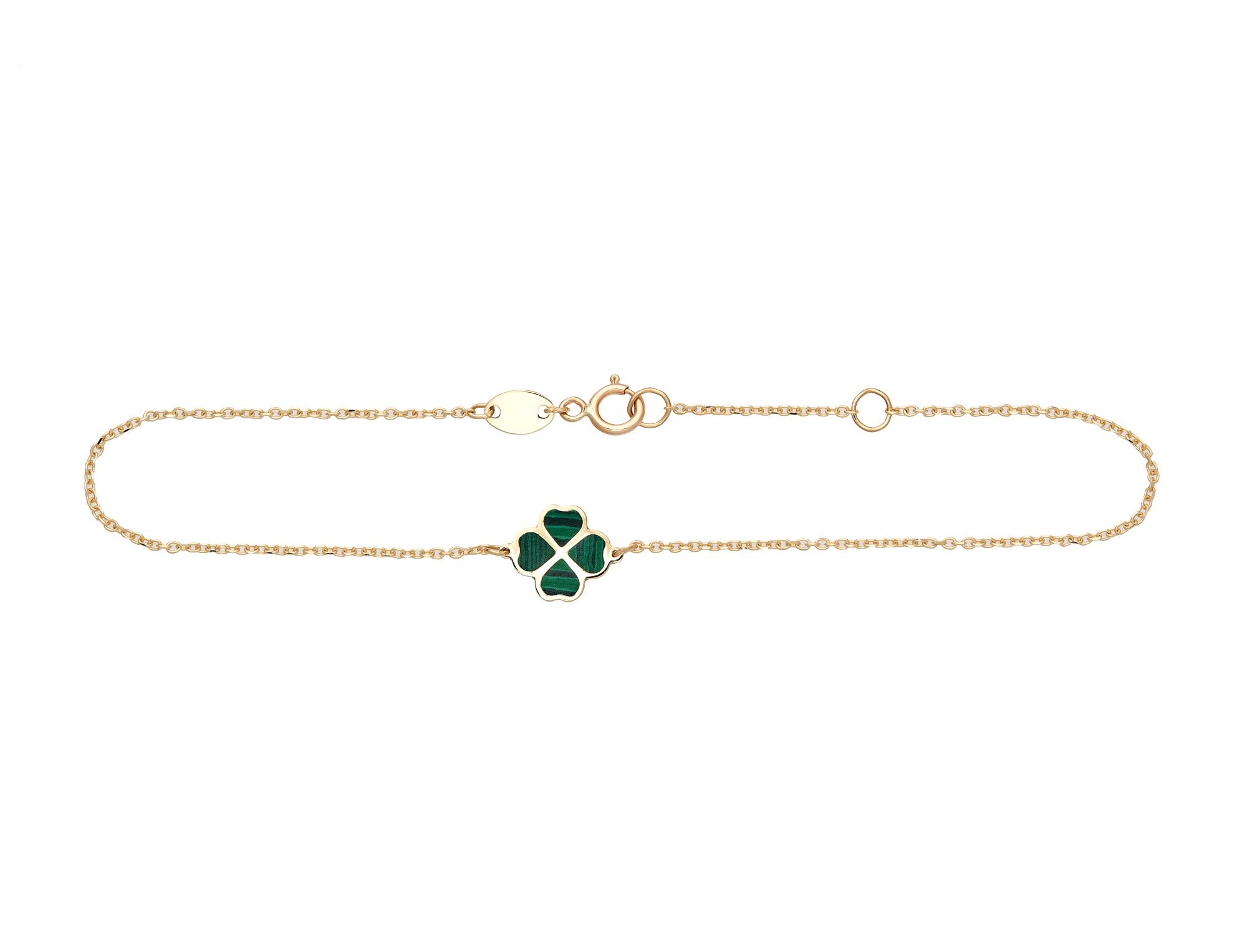 14K Yellow Gold Minimalist Malachite Four Leaf Clover Bracelet