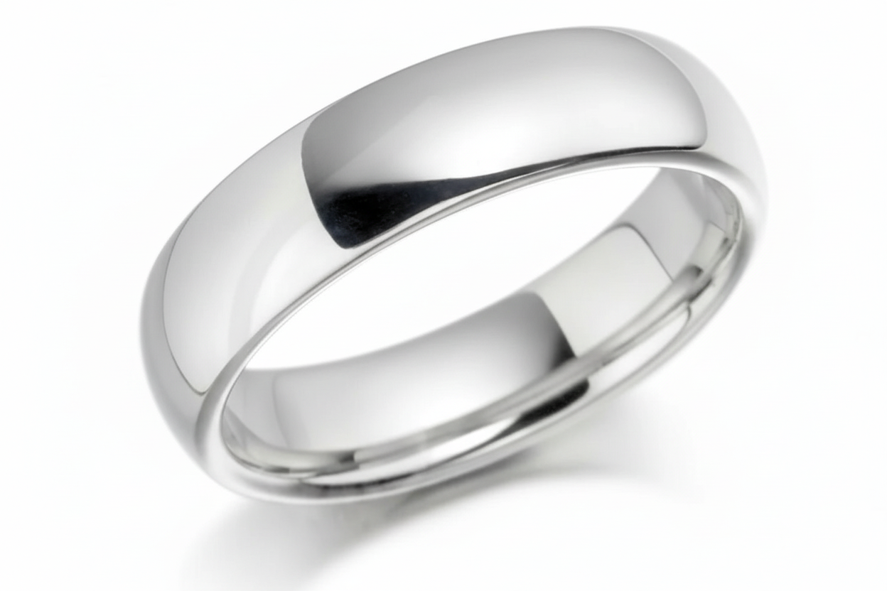 6mm 14K Solid White Gold Dome Wedding Bands
