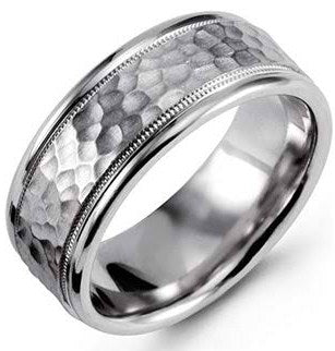 6mm 10K 14K 18K White Gold Hammered Finish Mens Wedding Bands