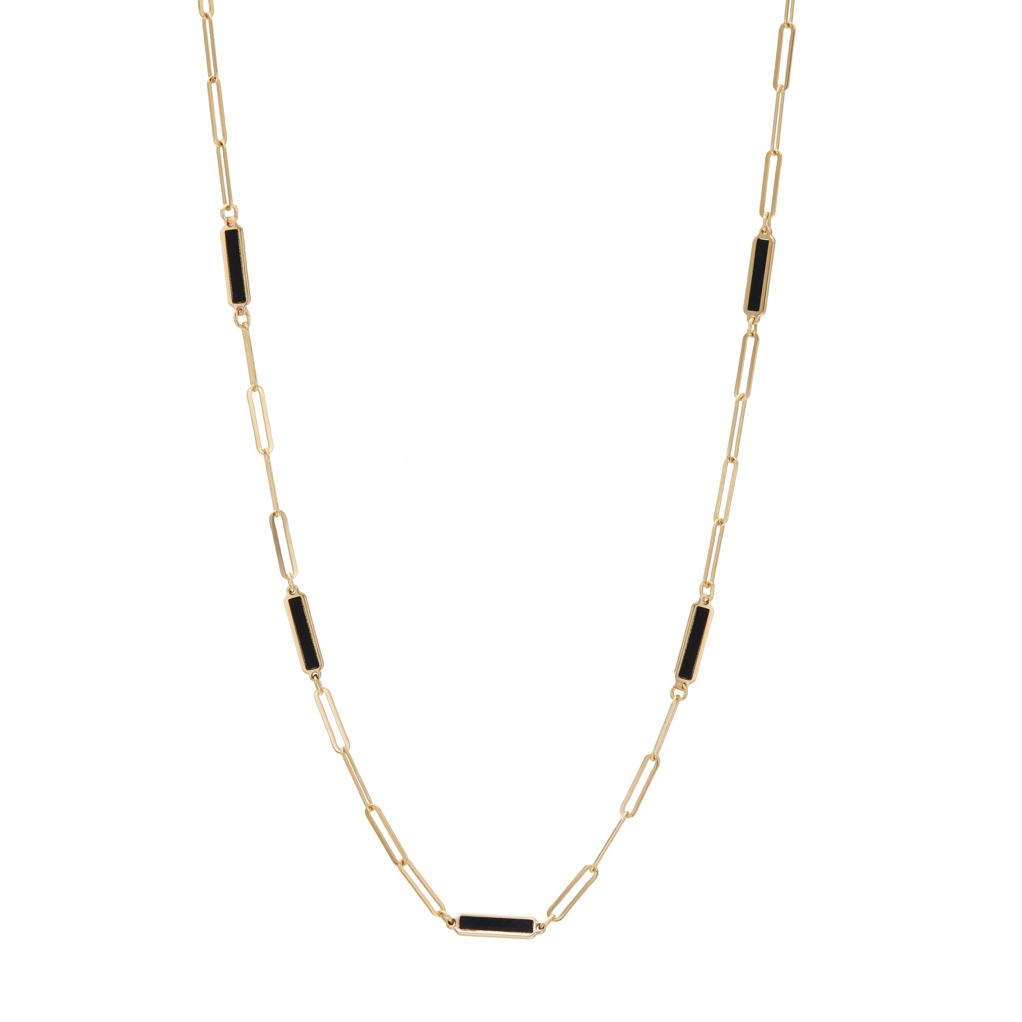 14K Solid Yellow Gold Station Onyx Bar Necklace