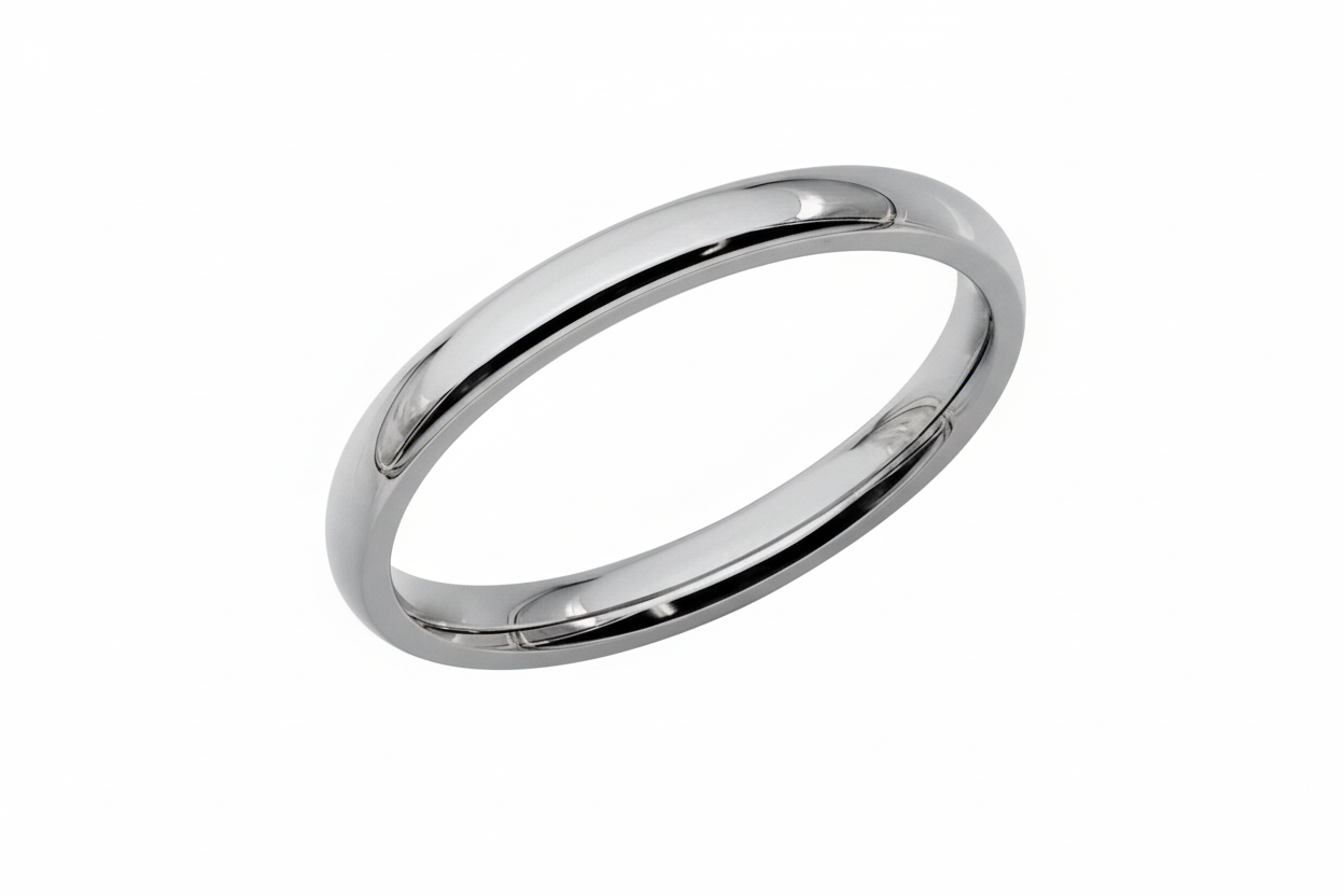 2mm 14K Solid White Gold Plain Dome Wedding Bands