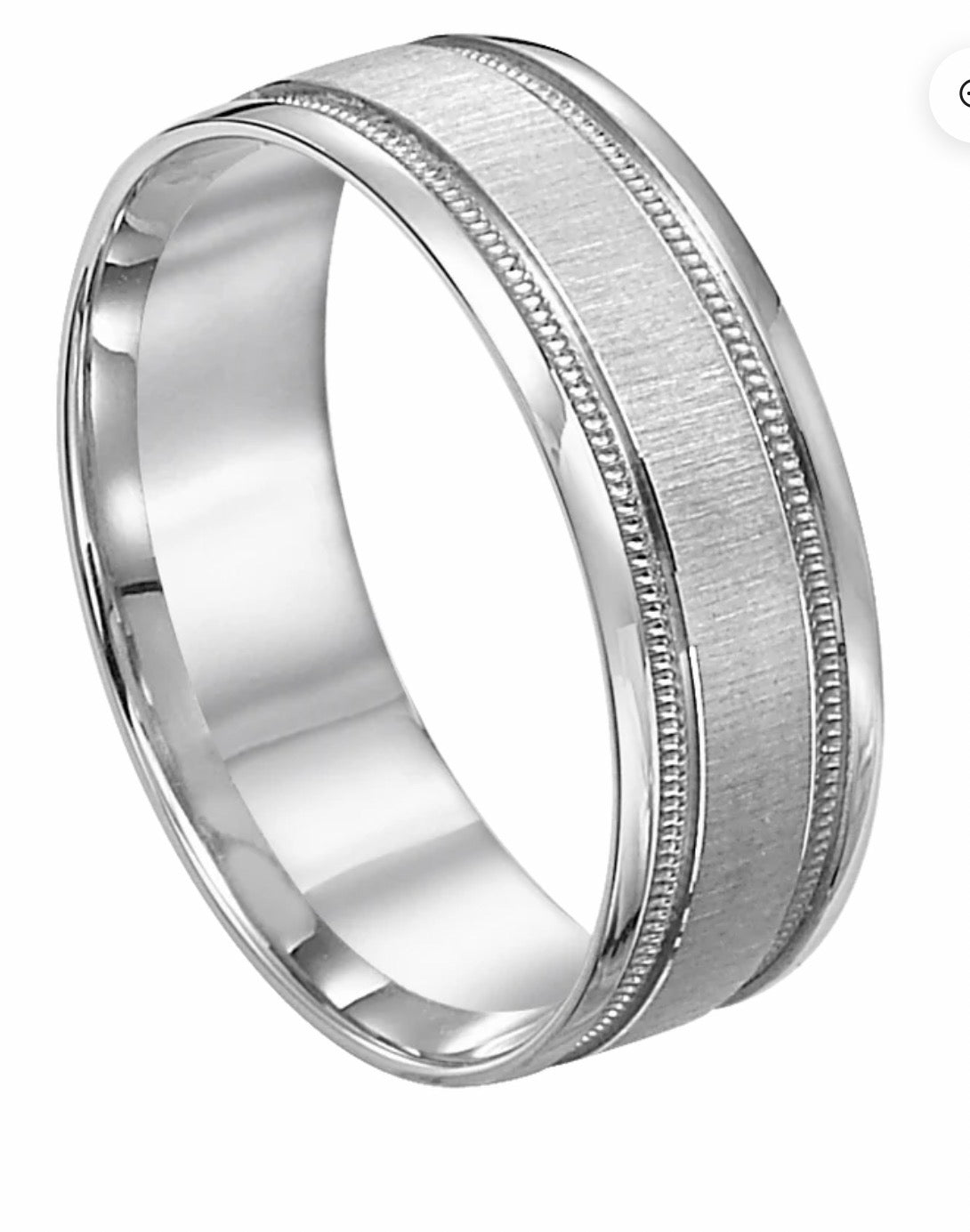 10K 14K 18K White Gold Milgrain Mens Wedding Bands