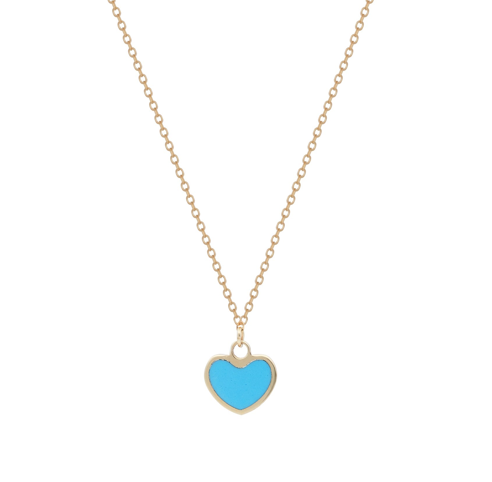 14K Solid Yellow Gold Minimalist Turquoise Heart Necklace