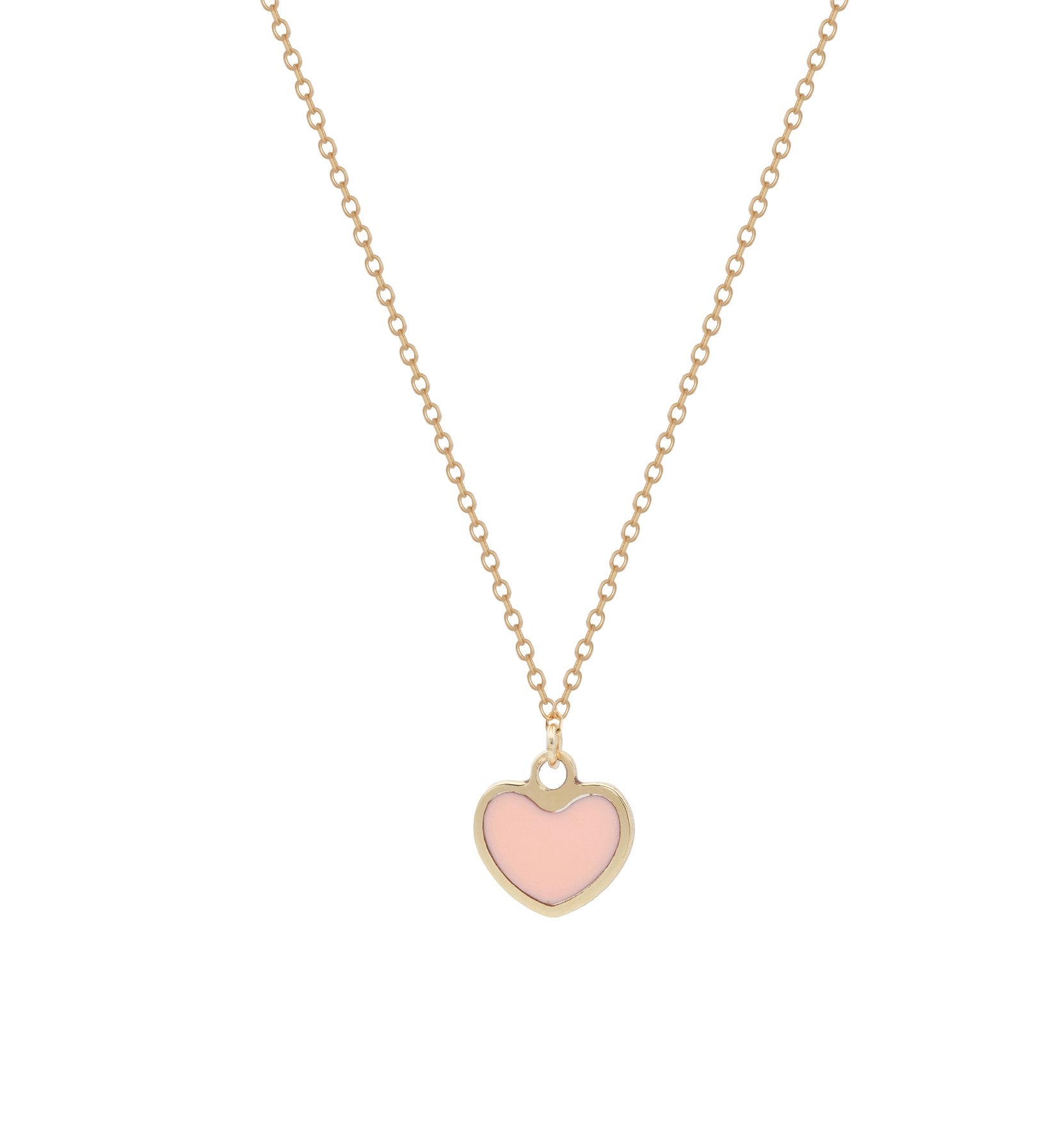 14K Solid Yellow Gold Minimalist Pink Heart Necklace