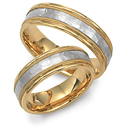 Hammered Finish His and Hers Matching Wedding Rings Set
