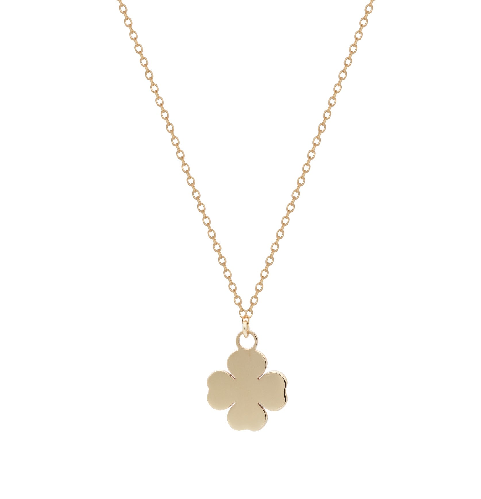 14K Solid Yellow Gold Minimalist Four Leaf Clover Necklace