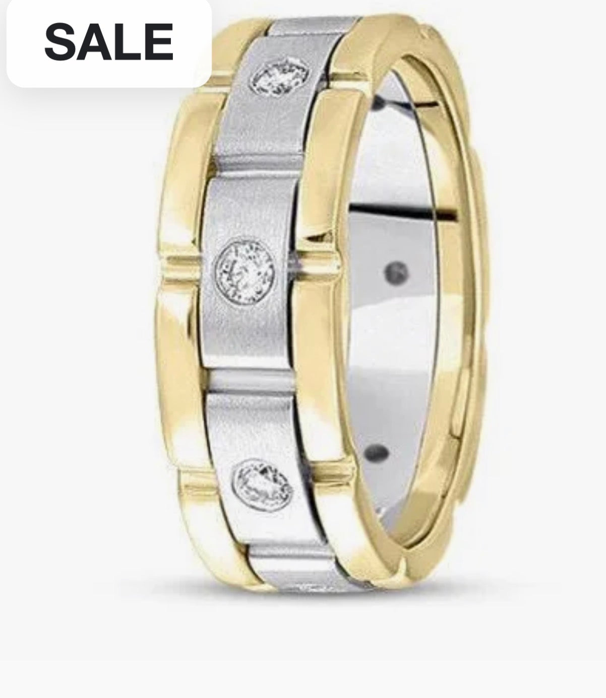 Rolex Style Two Tone Gold Diamond Mens Wedding Ring