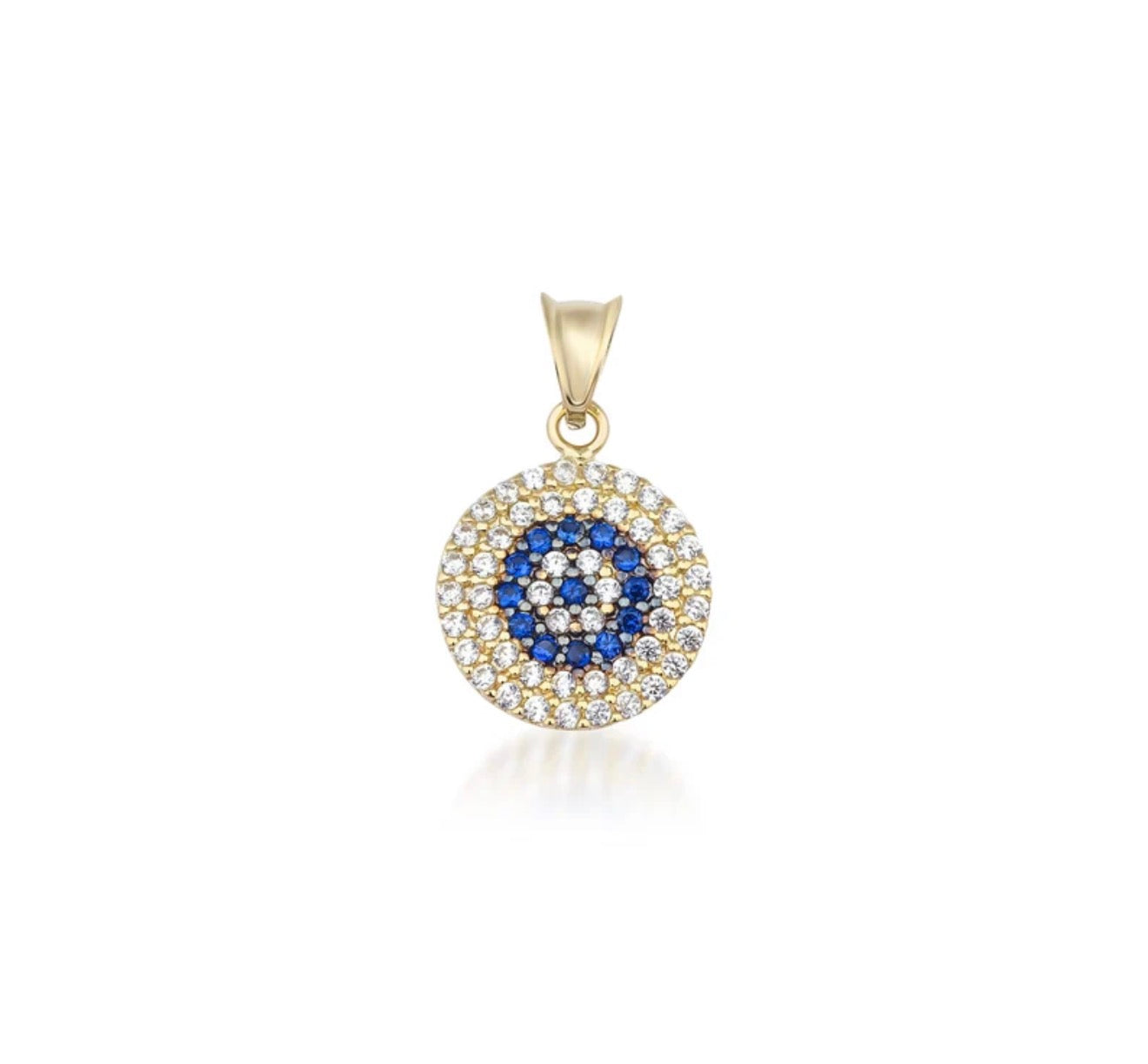 Pendentif ou collier rond en or jaune massif 14 carats contre le mauvais œil