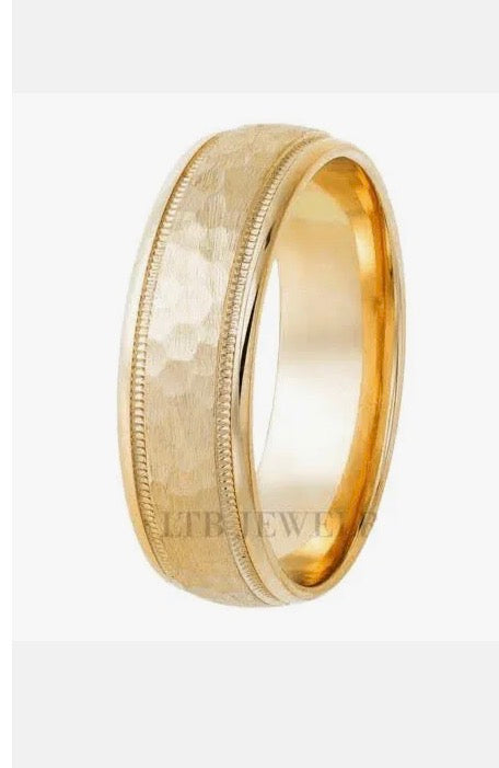 6mm 10K 14K 18K Yellow Gold Hammered Finish Mens Wedding Bands