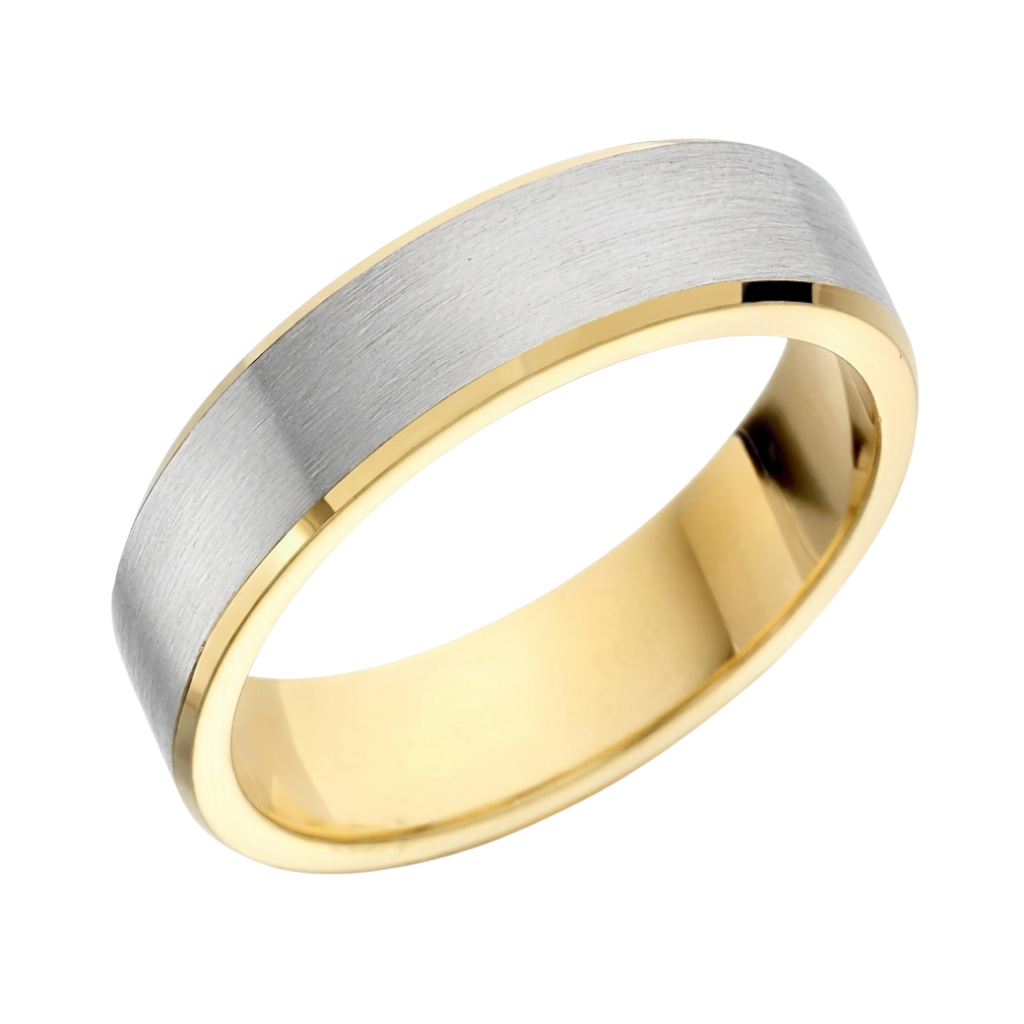 Alianzas de boda con borde biselado en oro blanco y amarillo macizo de 14 quilates