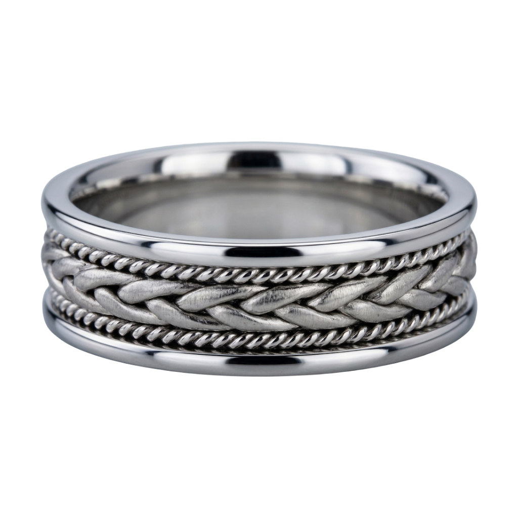 14K White Gold Handmade Mens Wedding Bands