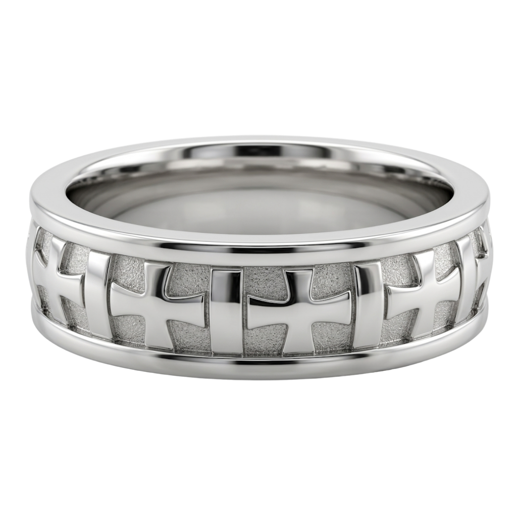 Cross Design Handmade Mens Wedding Bands