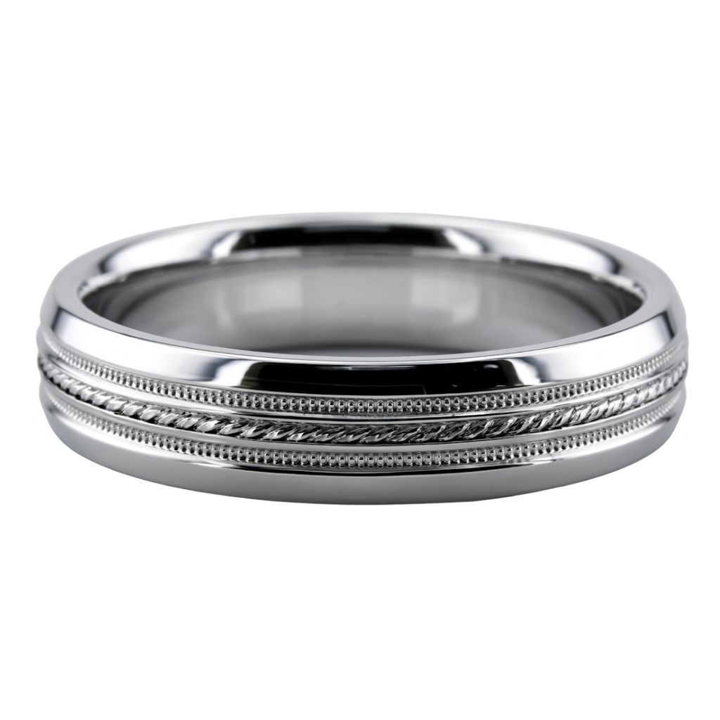 Alliances en platine à motif millegrain