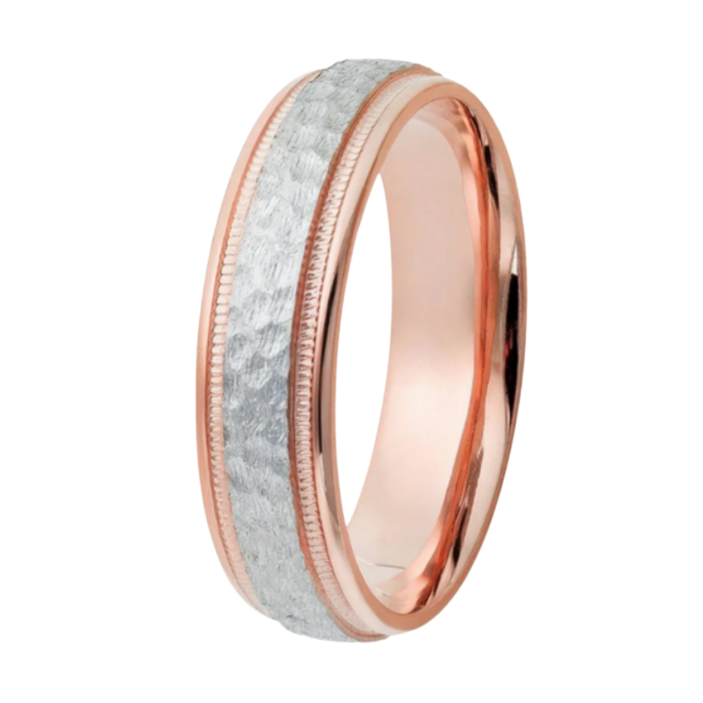 Alliances en or rose 14 carats et platine martelées