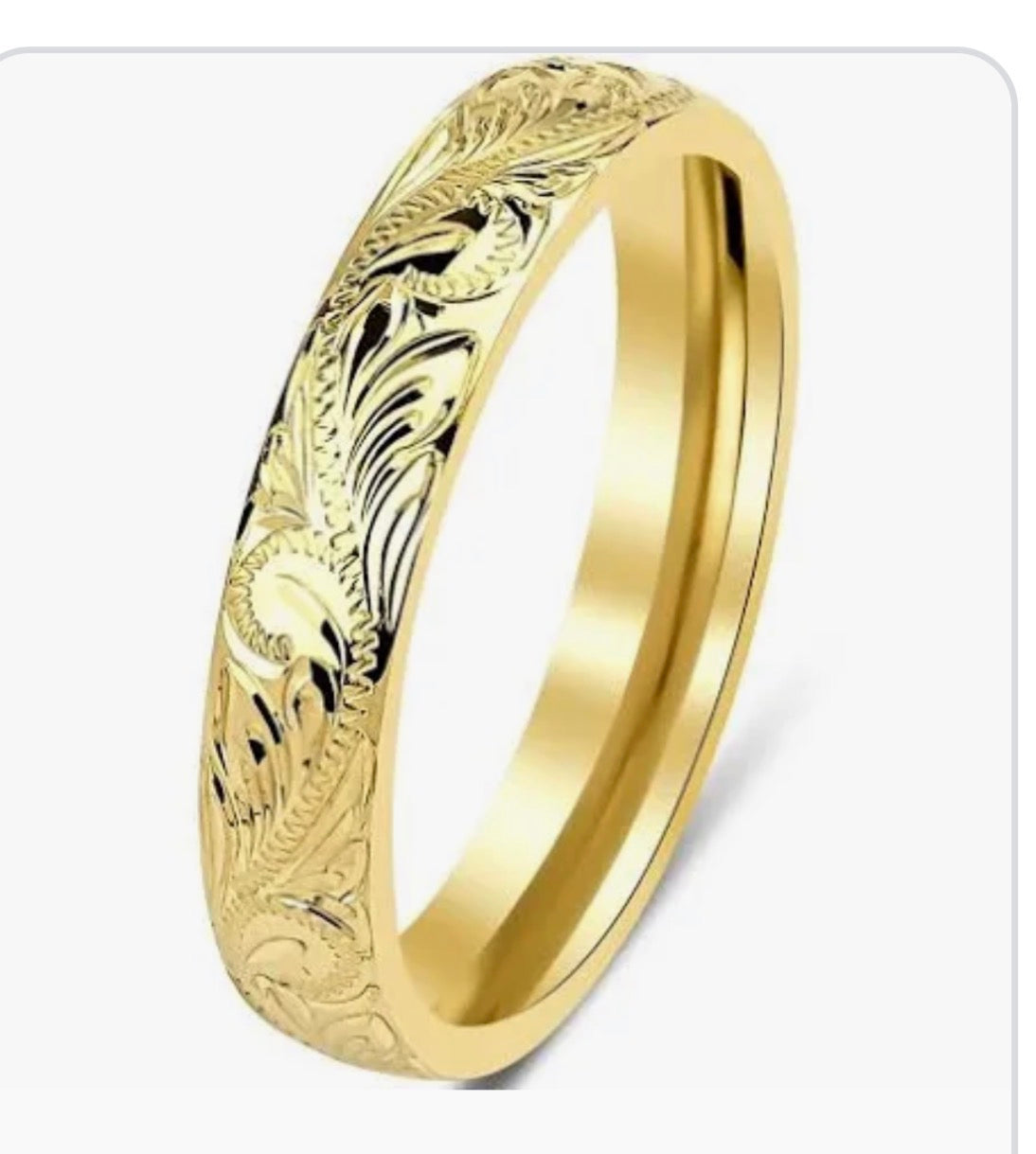 4mm 10K 14K 18K Yellow Gold Hand Engraved Wedding Bands