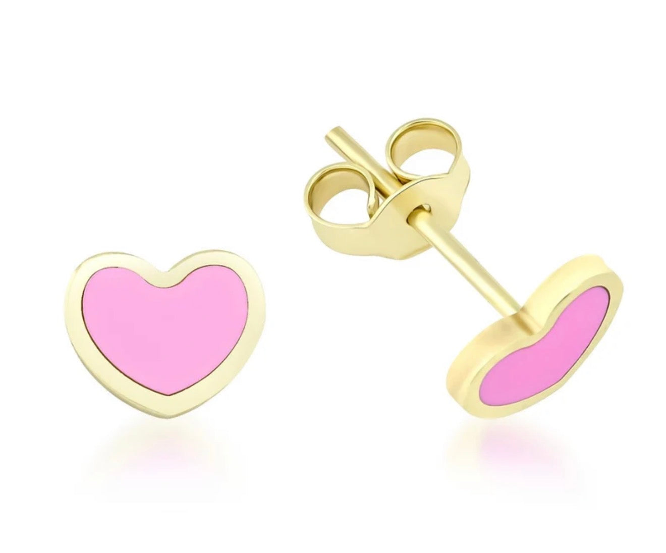 Boucles d'oreilles coeur rose en or jaune 14 carats
