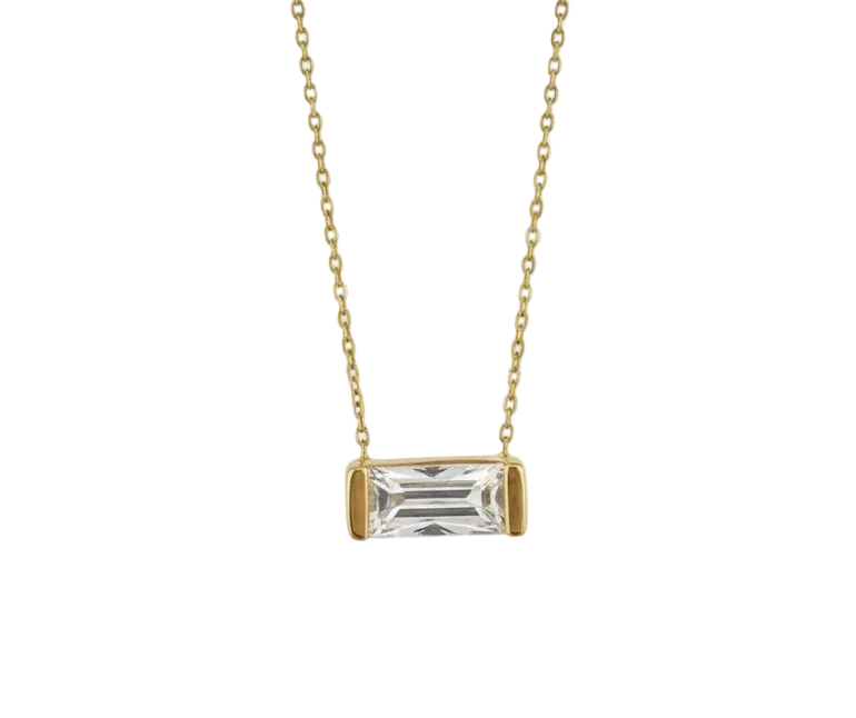 14K Yellow Gold Baguette Solitaire Necklace