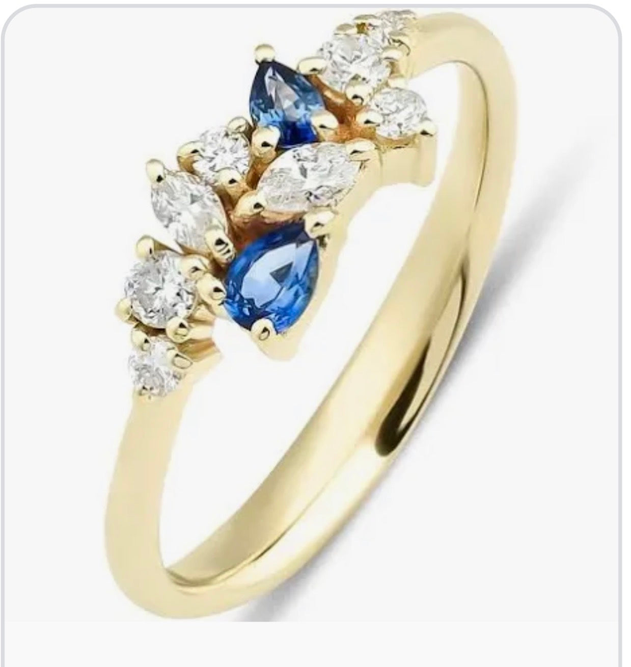 14K Gold Natural Sapphire and Marquise Diamond Cluster Ring