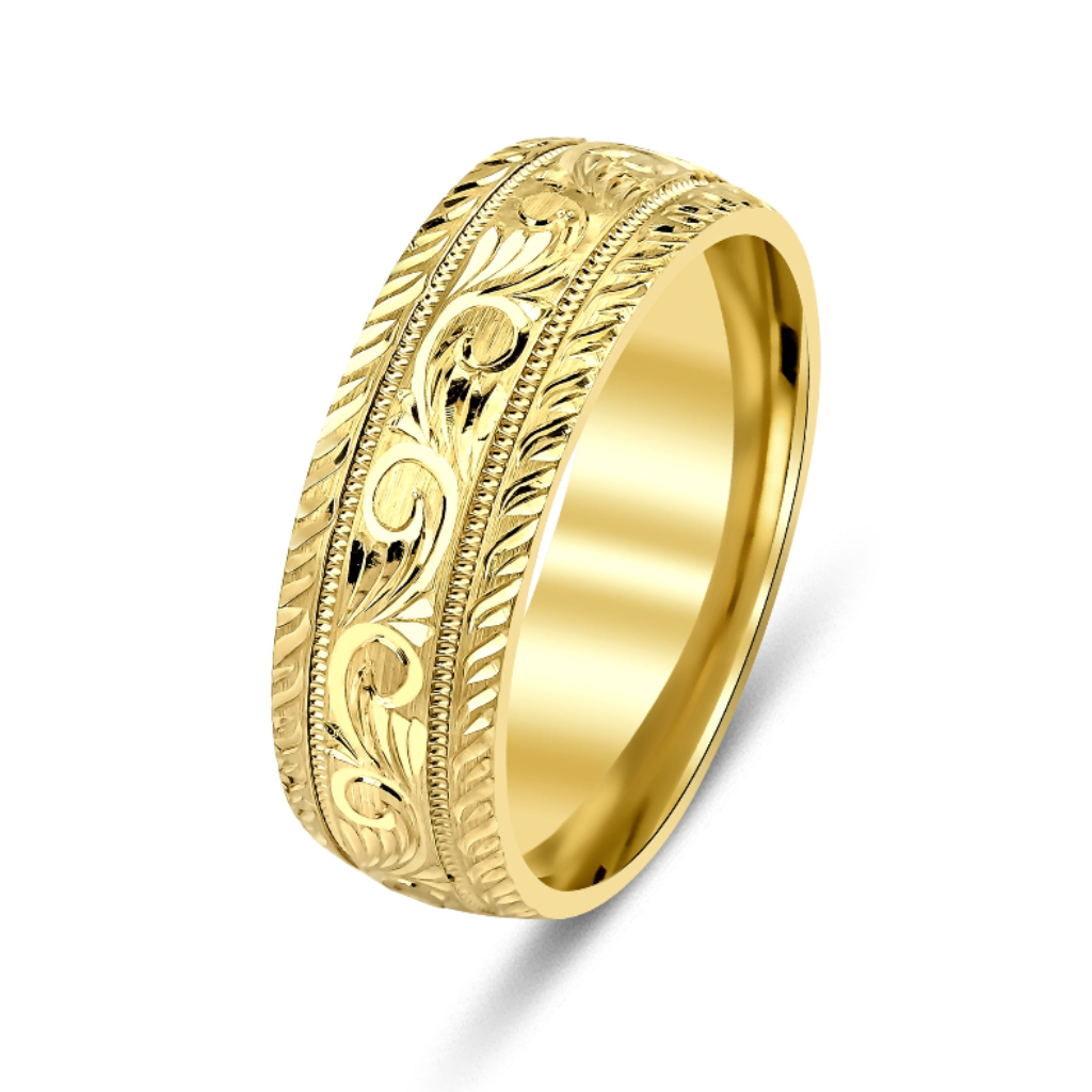 Platinum Hand Engraved Mens Wedding Bands