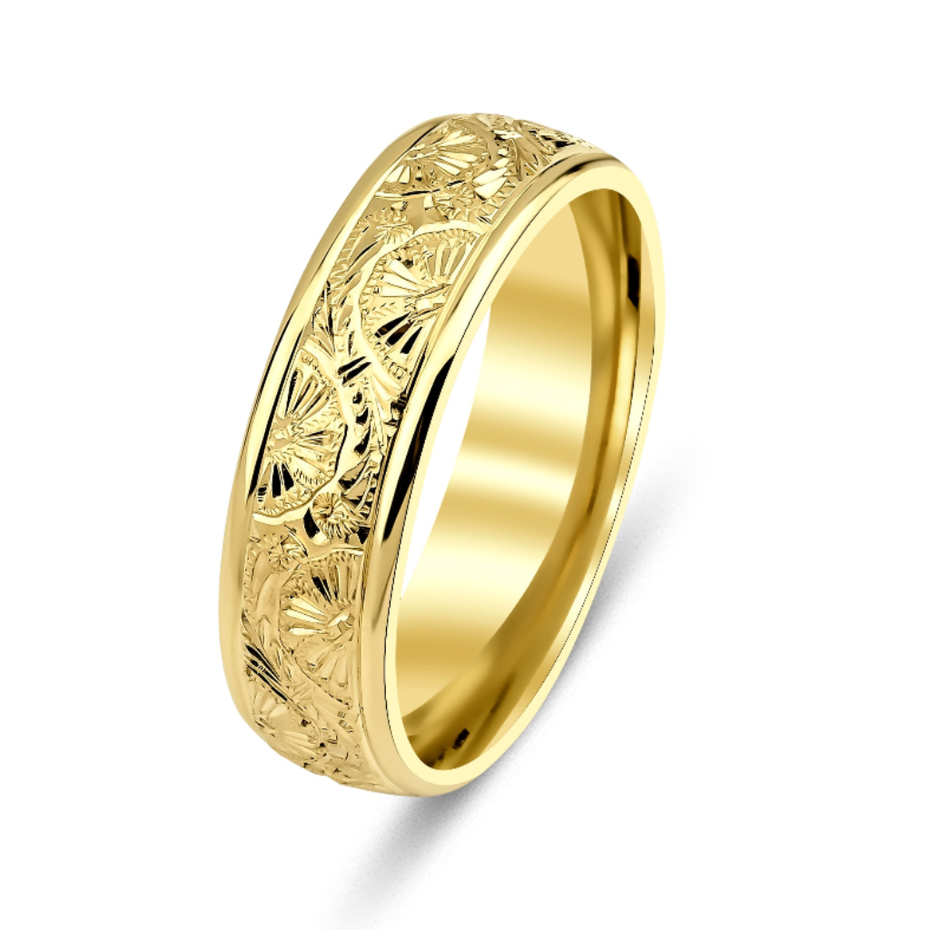 Anneaux de mariage gravés à la main jaune 6 mm 10K 14K 18K