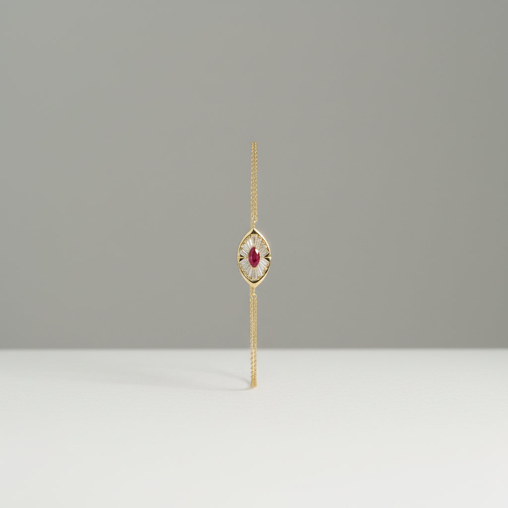 Bracelet en or jaune massif 14 carats avec rubis marquise