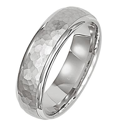14K White Gold Hammered Finish Mens Wedding Bands