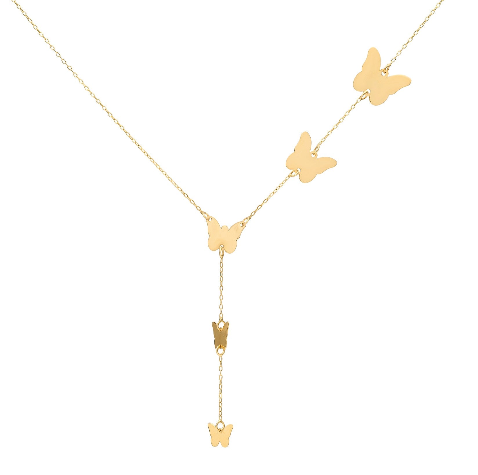 14K Solid Yellow Gold Butterfly Necklace