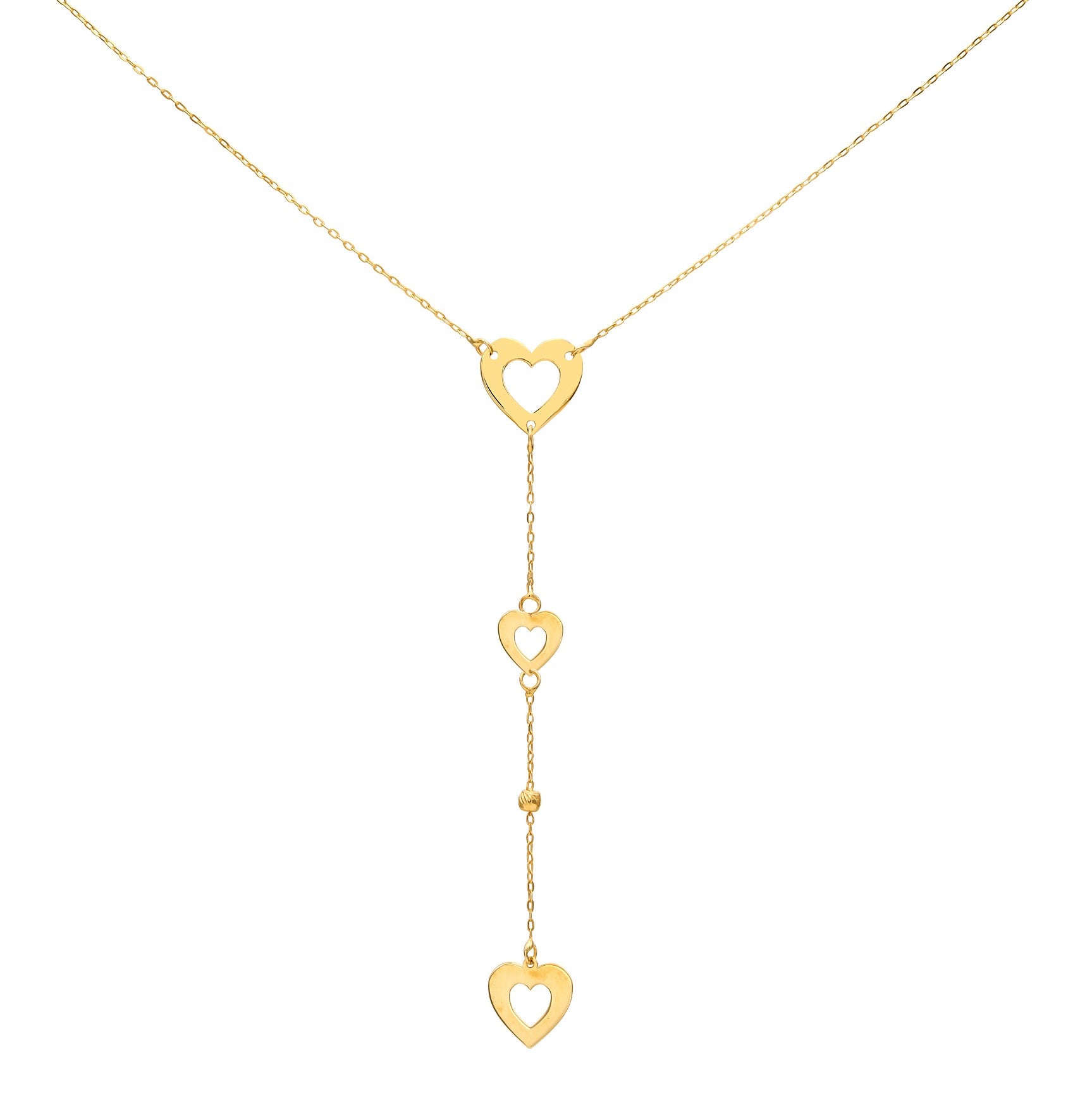 14K Yellow Gold Dainty Station Open Heart Necklace