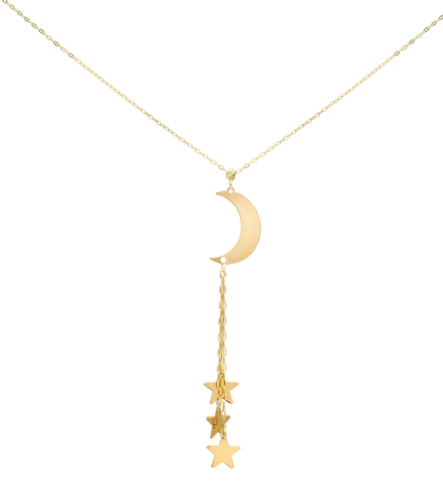 14K Solid Yellow Gold Dainty Star and Crescent Necklace