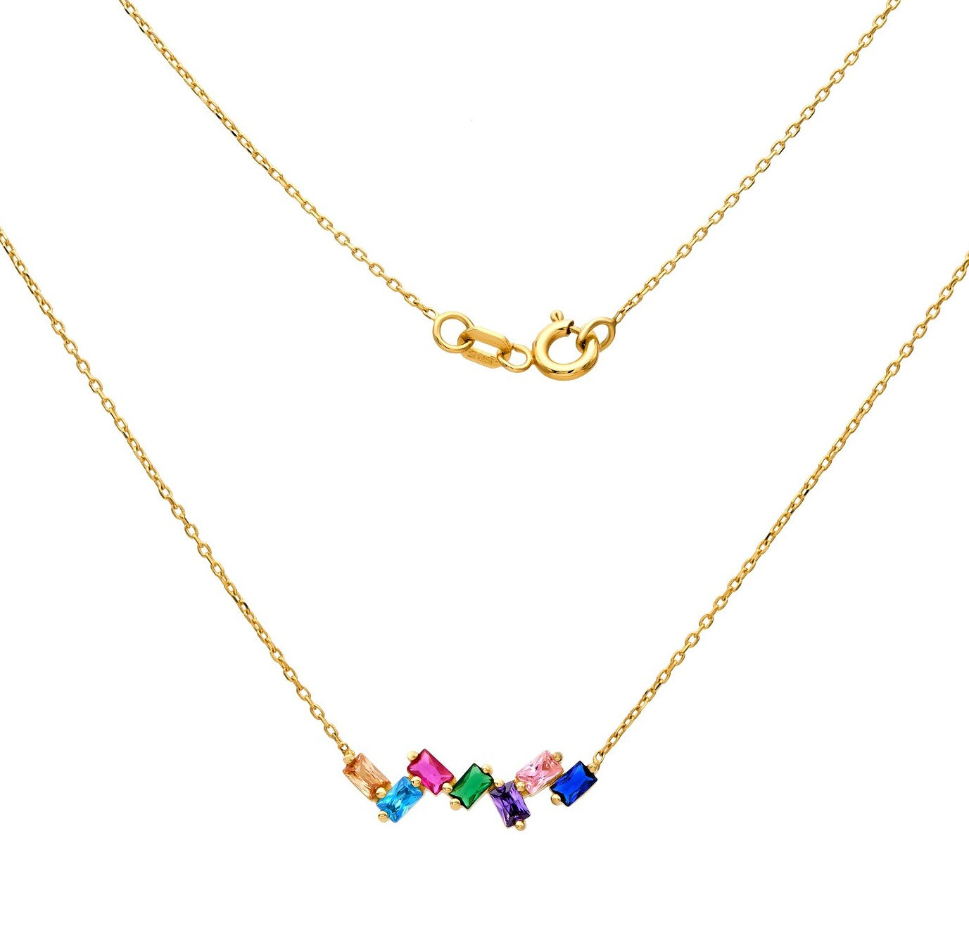 14K Yellow Gold Multicolor Gemstone Solitaire Necklace
