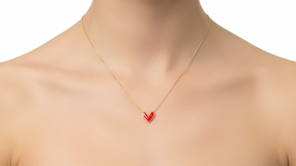 Collier trèfle rose en or jaune massif 14 carats