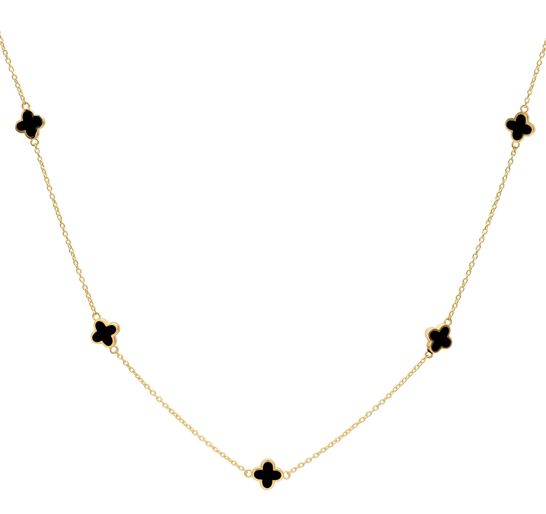 14K Solid Yellow Gold Enamel Clover Necklace