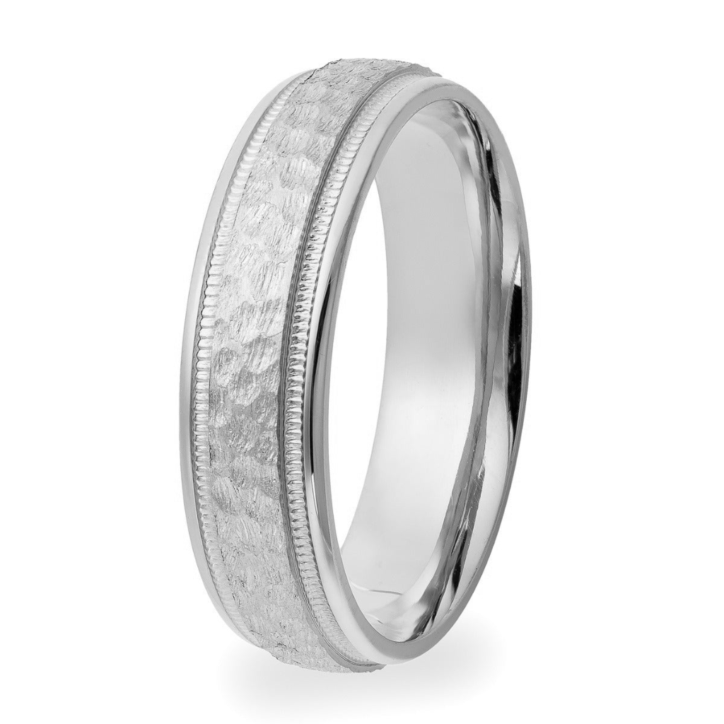 Hammered Finish Platinum Mens Wedding Rings