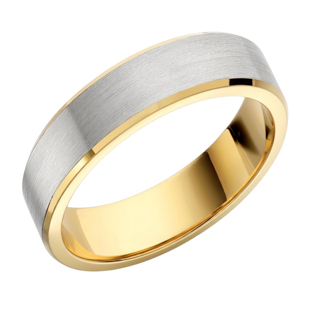 Alliance pour homme en or jaune 18 carats et platine à bords biseautés