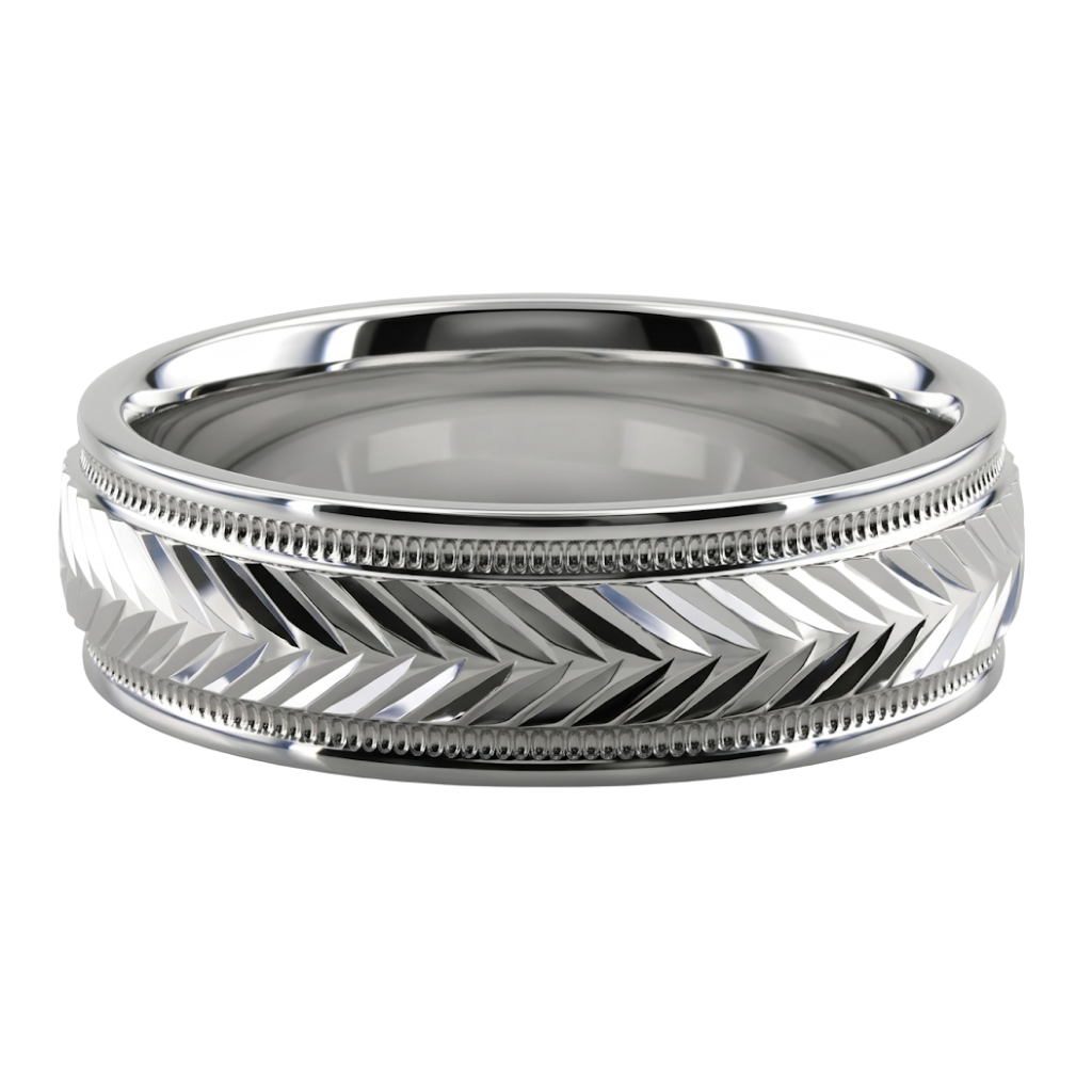6mm Milgrain Platinum Mens Wedding Bands
