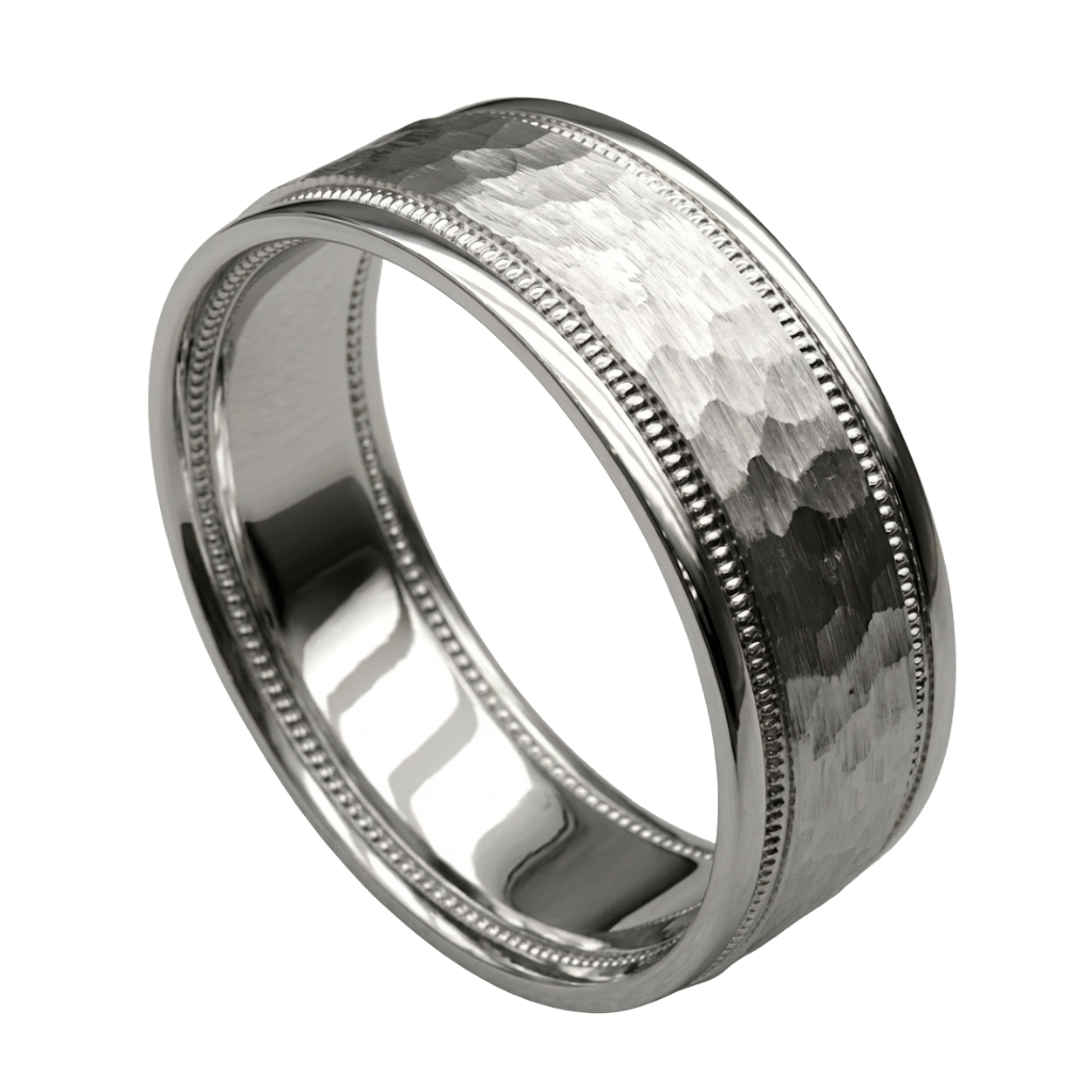 Hammered Finish Platinum Mens Wedding Bands