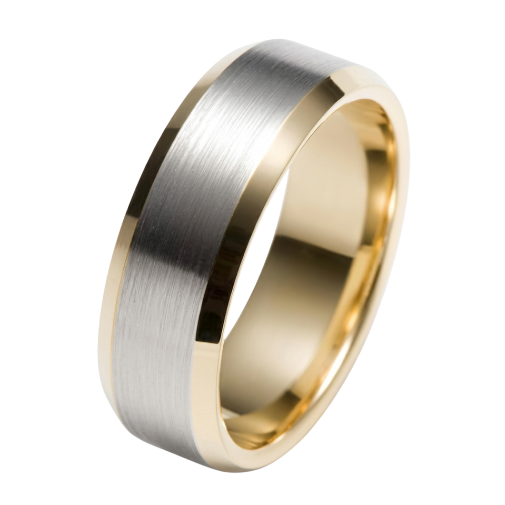 18K Solid Yellow Gold and Platinum Mens Wedding Rings