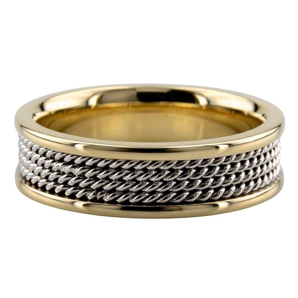 Platinum and 18K Yellow Gold Rope Braided Wedding Band
