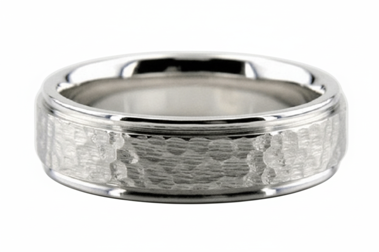 Alliances de mariage pour hommes, finition martelée en or blanc 6mm 10K 14K 18K