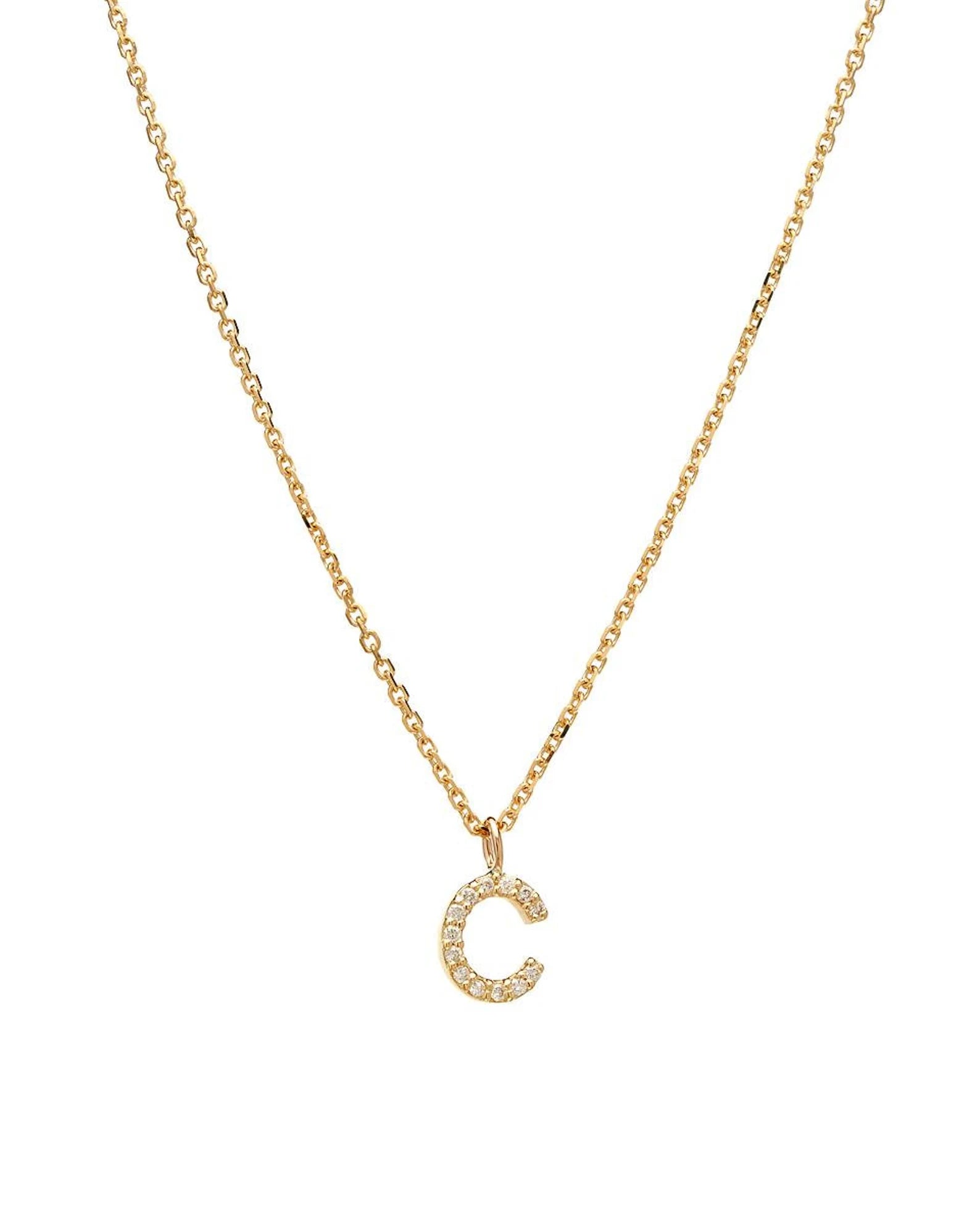 Collier initial en diamant en or blanc 14 carats, collier lettre C