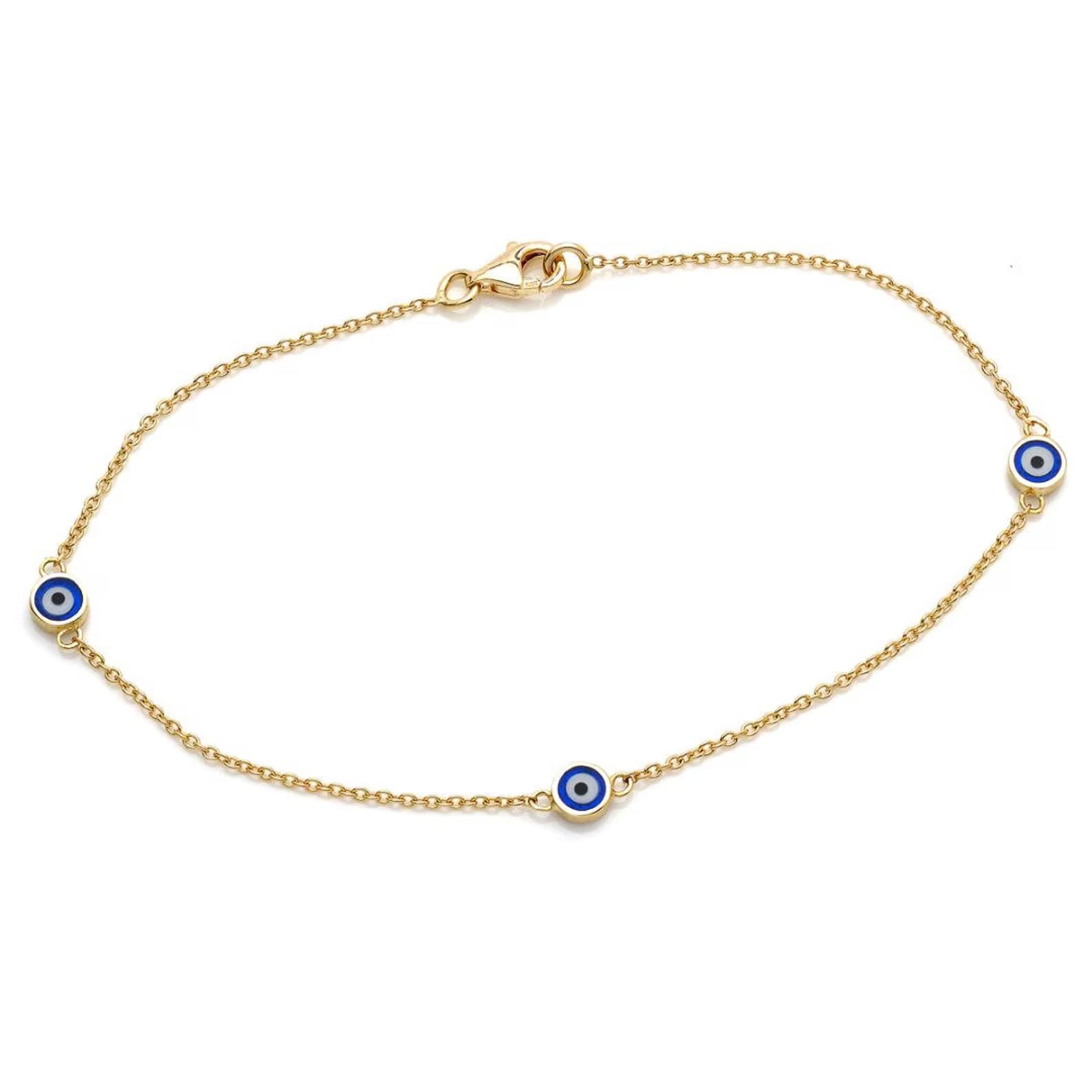 Bracelet minimaliste Station Evil Eye en or jaune massif 14 carats