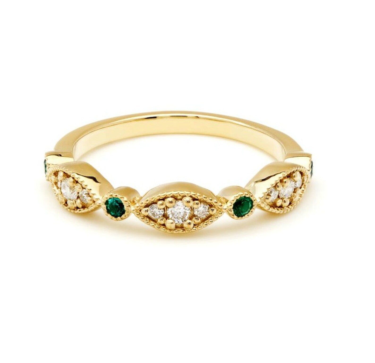 14K Yellow Gold Emerald and Diamond Ring