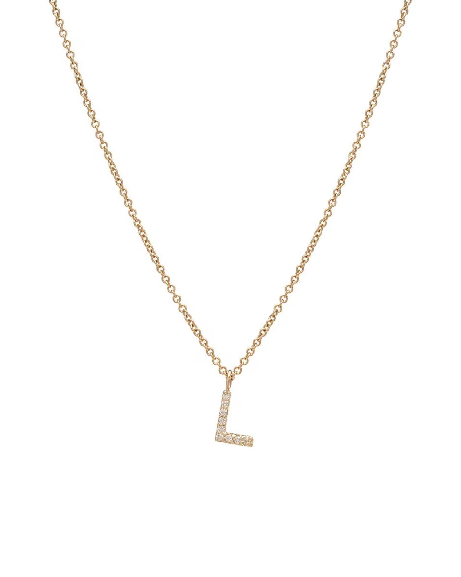 Collier initial en diamant en or jaune 14 carats, collier lettre L