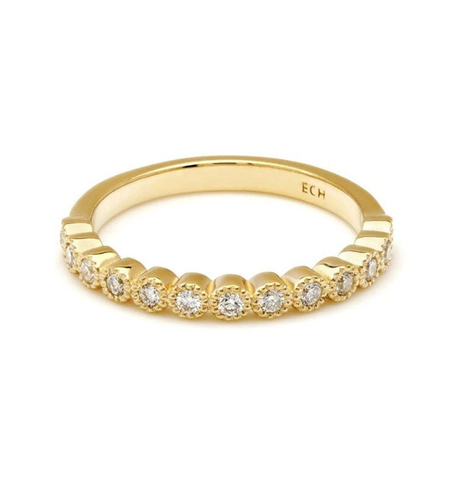 Alliances en diamant demi-éternité en or jaune 14 carats