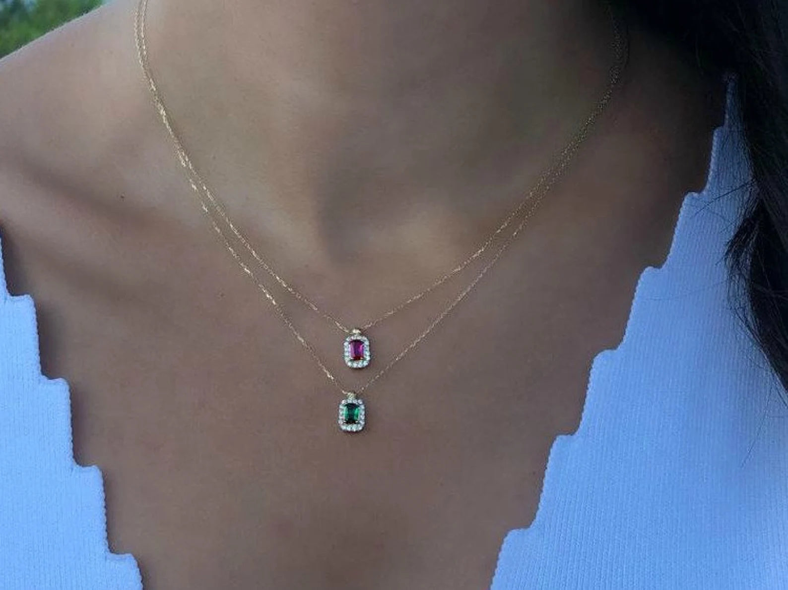 Collier trèfle rose en or jaune massif 14 carats