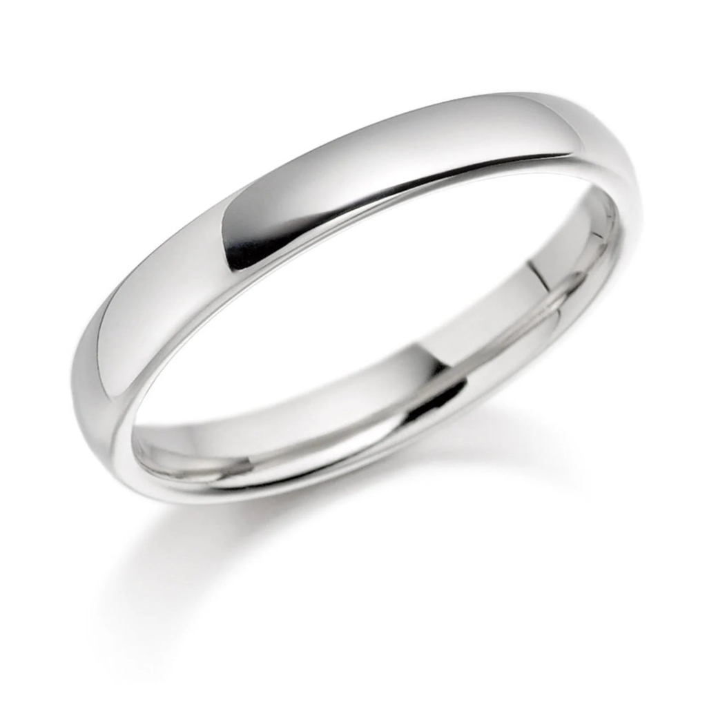 3mm 10K 14K 18K Solid White Gold Plain Dome Wedding Bands